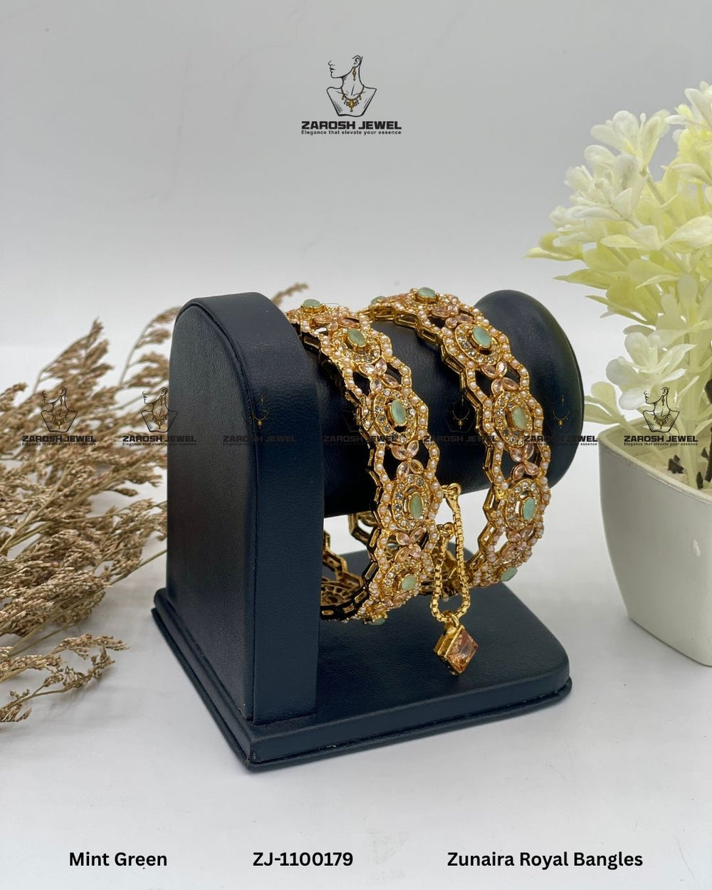 Zunaira Royal Bangles Openable | ZAROSH JEWEL Mint Green