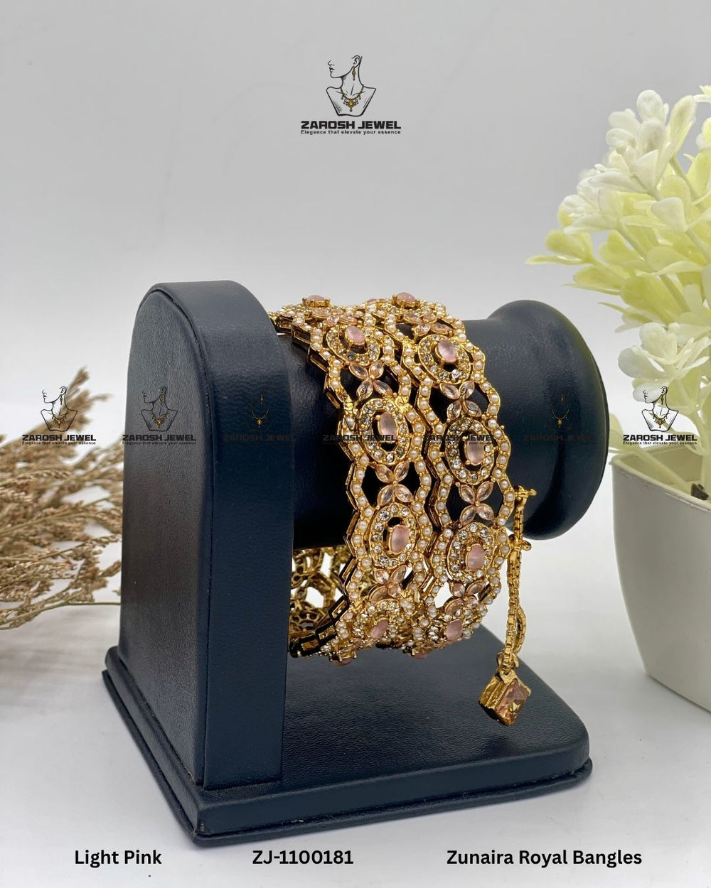 Zunaira Royal Bangles Openable | ZAROSH JEWEL Mint Pink